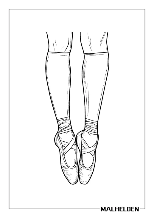 Ausmalbild von Ballettschuhen beim Spitzentanz