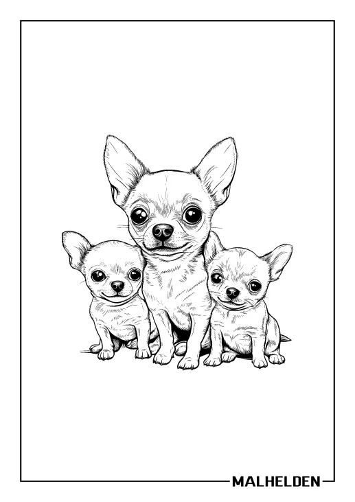 Ausmalbild einer Chihuahua Familie