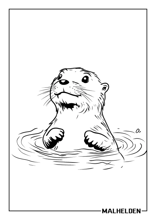 Ausmalbild eines fröhlichen Otters im Wasser