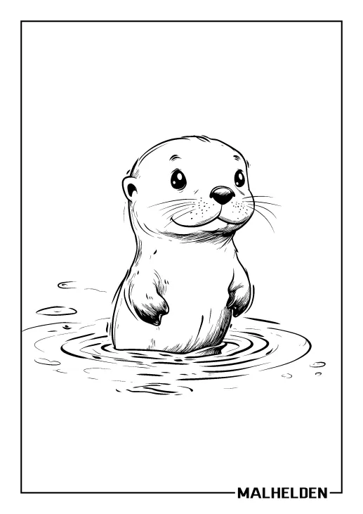 Ausmalbild eines fröhlichen Otters im Wasser