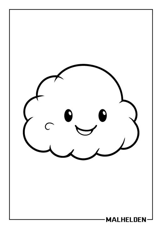 Kawaii Ausmalbild einer niedlichen Wolke mit lächelndem Gesicht